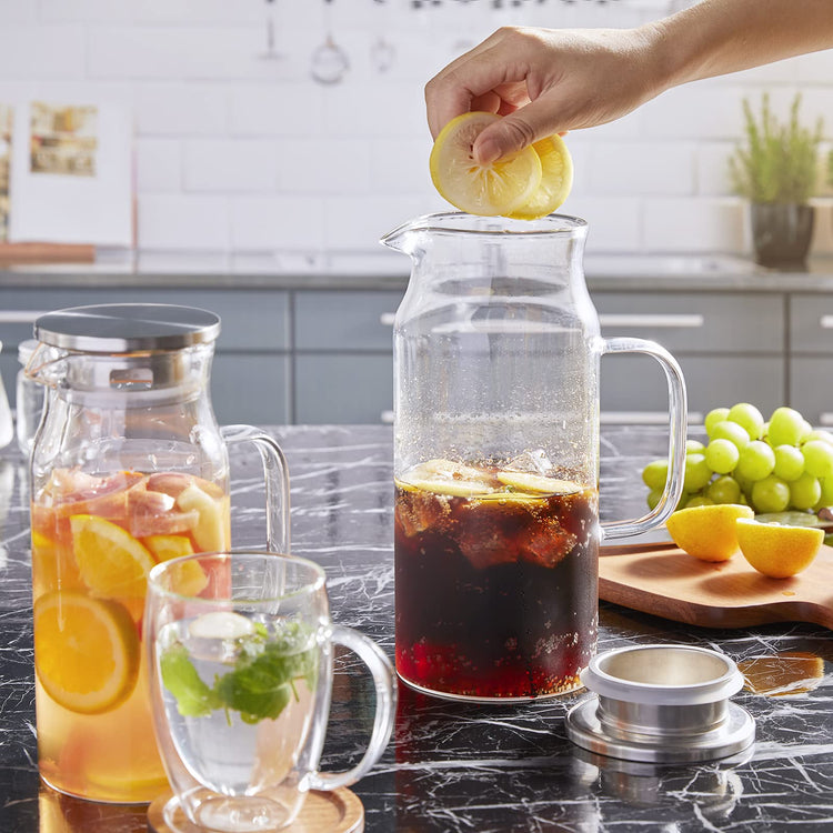 2 Pack 2 Liter 68 oz 2.1 Qt Glass Pitcher with Lid and Handle (2 Count)