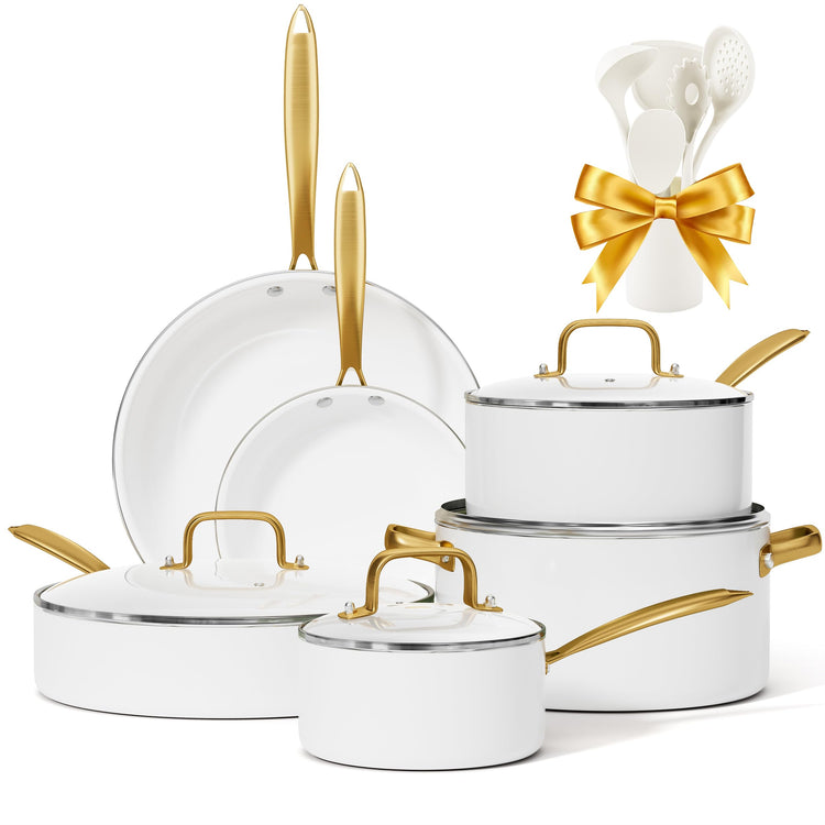 Ceramic Cookware Set 16 Pcs Pots and Pans Set Non Stick