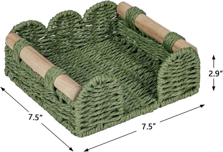 CubesLand Scalloped Napkin Holder for Table, Farmhouse Warming Home Kitchen Decor, Paper Rope Flat Napkin Dispenser Guest Towel Tray for Bathroom, Disposable Napkin Basket for Dining Table, Green
