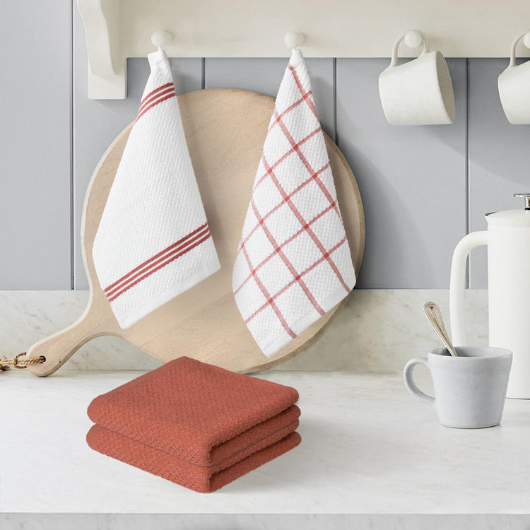 Artoid Mode Ring Spun Cotton Red Dishcloth Kitchen Towels, 12x12 Inch Ultra Soft Absorbent Quick Drying Household Cleaning Kitchen Rags Set of 6 - Nestoria