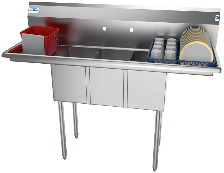 SC101410 12B3 3 Compartment Stainless Steel NSF Commercial Kitchen Sink with Right and Left Drainboards