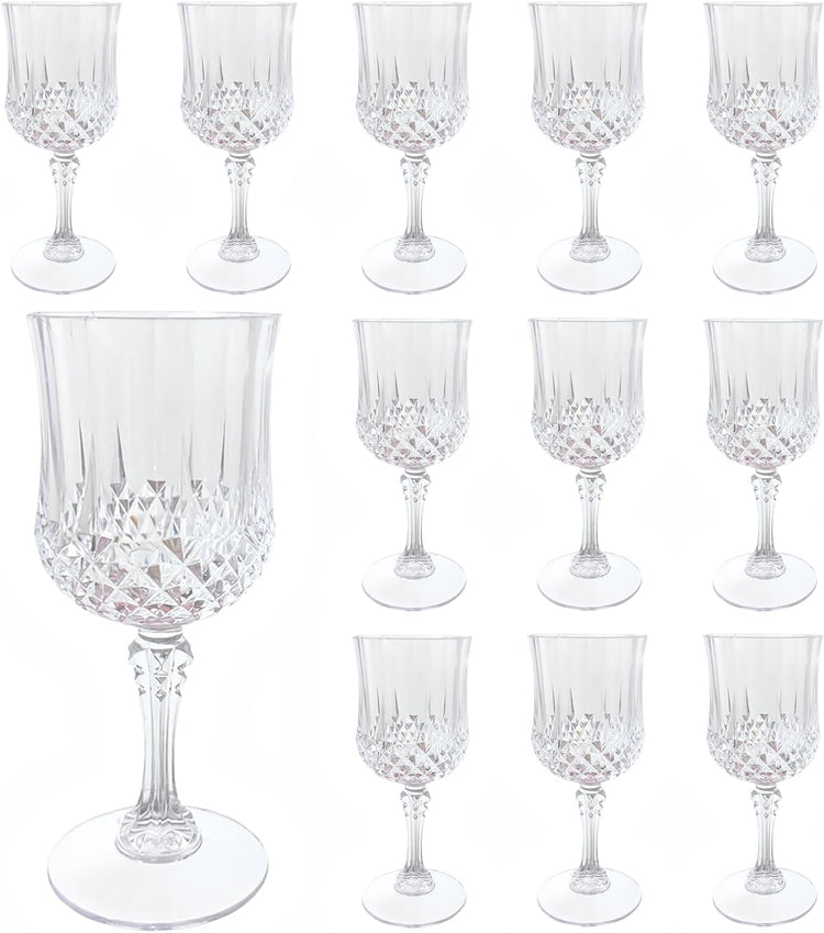Plastic Wine Glasses,Plastic Goblets Vintage Style Cordial Drinking Glasses for Wedding Reception, Grand Event Party Supplies (12, transparent)