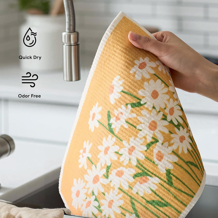 RECYCO Swedish Dishcloths for Kitchen | 4 Pack Oversized Washable Dish Rags | Large Cellulose Reusable Cleaning Paper Towels | Absorbent Counter Dish Cloth Sponge XL Kitchen Wipes, 12" L x 10" W - Nestoria