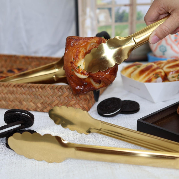 4 Pack 9 Inch Gold Tongs for Serving Food