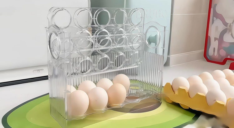 Auto-Flip egg storage for refrigerator,side fridge storage rack egg tray for refrigerator,Eggs Holder Countertop with Timers, Space-Saving Eggs Dispenser for Refrigerator, 30 Eggs Container for