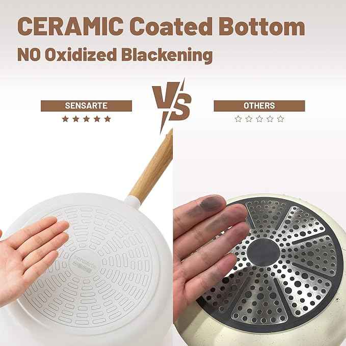 SENSARTE Ceramic Nonstick Cookware Set Non-toxic Healthy Pots and Pans Set Ceramic Coated Kitchen Cooking Set, Free of Intentionally Added PFAS/PTFE, Dishwasher&Oven Safe, Induction Compatible, 15pcs