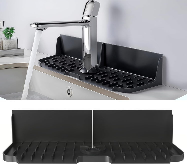 Silicone Kitchen Sink auto Drain Organizer, Kitchen countertop and Sink Splash Guard.Kitchen Sponge Rack and organizing Shelf,Suitable for Cleaning Tools, dispensers, Bottles, Cups (Black)