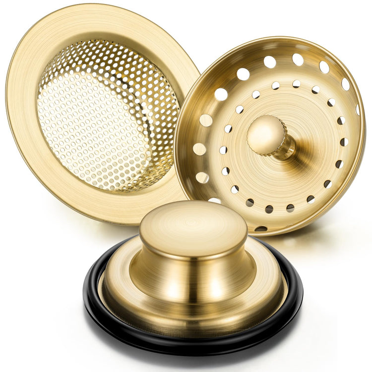 3 Pcs Kitchen Sink Drain Strainer and Stopper Stainless Steel Garbage Disposal Plug with Handle Universal Anti (3 Count)