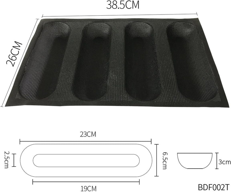 Bluedrop Silicone Bread Forms For Hot Dog Baking Molds Sandwich Making Sheet 4 Cavities 9 inches Loaf Eclair Mats
