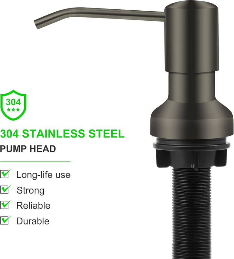Soap Dispenser for Kitchen Sink, Sink Soap Dispenser with Longer Threaded Shaft, Stainless Steel Pump with 47" Extension Tube, Connects Directly to Dish Soap Container, Wide Pump Head Base(Gray)