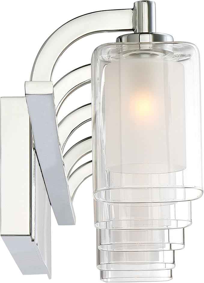 Quoizel Kolt Modern Vanity Lights, 5-Light, 42 Inch Polished Chrome Bathroom Lighting Fixtures Over Mirror, Sandblasted Inner Glass, 50 W LED Bulb, Wall Mount Light for Bathroom, Kitchen or Hallway