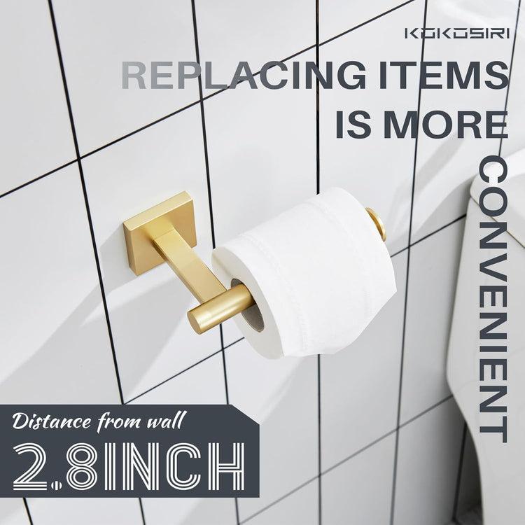 KOKOSIRI Toilet Paper Holder Tissue Paper Dispenser for Bathroom Toilet Roll Holder Wall Mounted, Brushed Gold Stainless Steel B2008BG