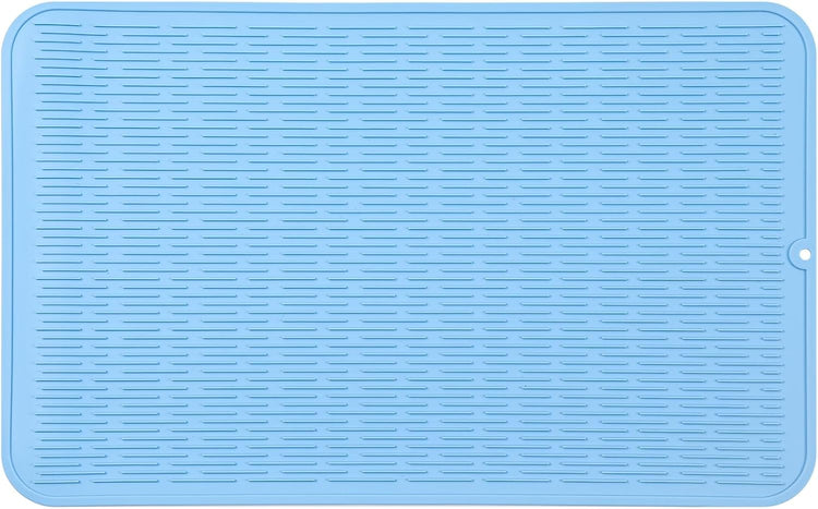 Silicone Dish Drying Mat for Multiple Usage,Easy clean,Eco-friendly,Heat-resistant Silicone Mat for Kitchen Counter or Sink,Refrigerator or Drawer Liner Light Blue 4XL 32 inches x 18 inches