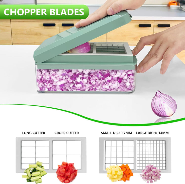 Vegetable Chopper, Onion Chopper Dicer, Mandoline Slicer, Food Chopper with Container, Vegetable Cutter for Salad Potato Carrot Garlic(10 Blades, Blue White)