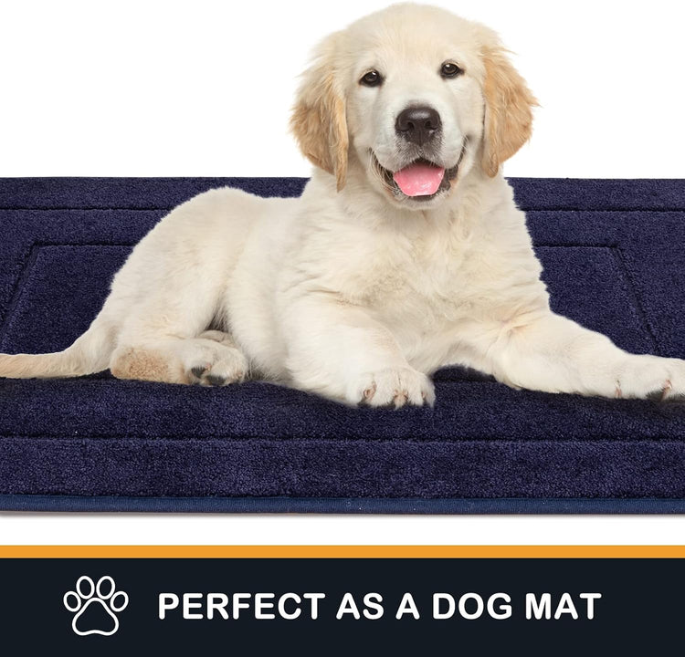 PURRUGS Dirt Trapping Door Mat 34" x 59", Non-Slip/Skid Machine Washable Entryway Area Rug, Dog Doormat, Super Absorbent Welcome Mat for Muddy Wet Shoes and Paws, Navy Blue