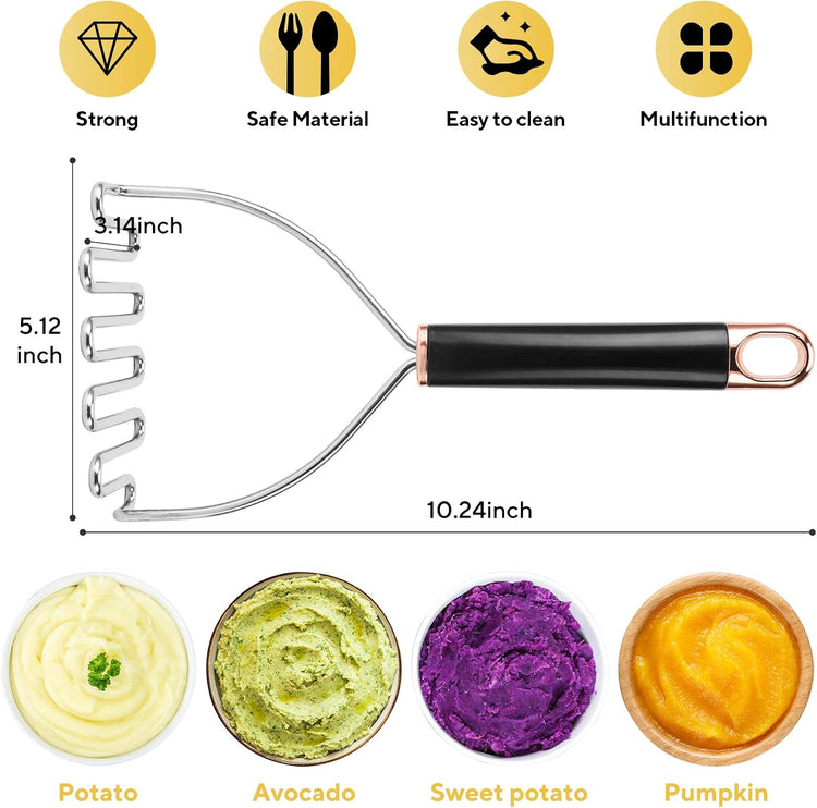 Potato Masher, Potato Masher Stainless Steel, Heavy Duty Mashed Potatoes Masher, Professional Metal Wire Masher Kitchen Tool for Bean, avocado, Vegetable-10.24 inch (Rose Gold)