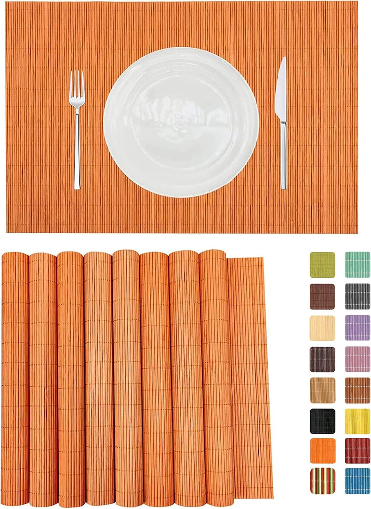 ANDSTAR Non-Slip Waterproof Placemats Set of 6 - Reusable Wipeable Table Mats for Dining Table, Kitchen, Outdoor Picnic, 12x18 Inch PVC Backed Heat Resistant Place Mats Dishwasher Safe(Orange)