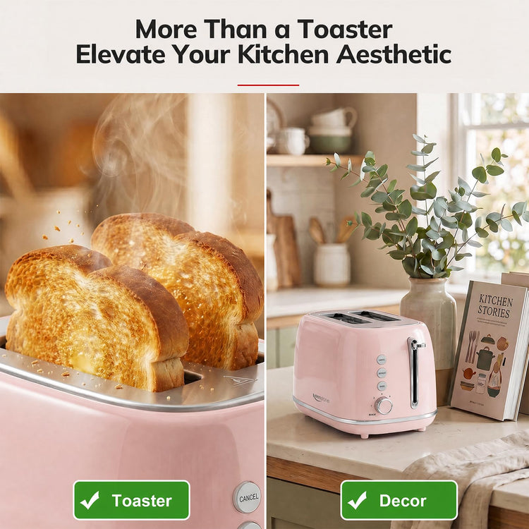 2 Slice Toaster Retro Stainless Steel with Bagel