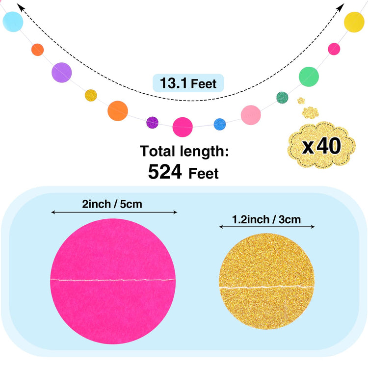 40 Pieces Circle Garland Party Paper Dot Banners (524 Foot)