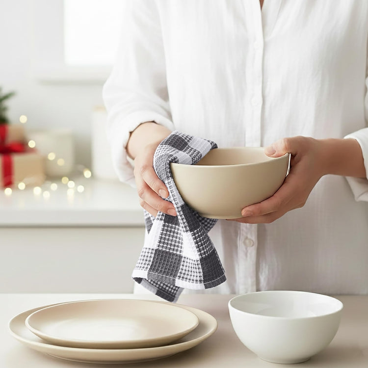 100% Cotton Waffle Weave Check Plaid Kitchen Towels