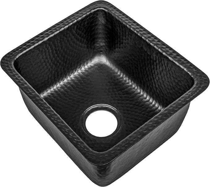 Monarch Abode Kitchen & Bar Sink – 17-inch Highball Dual Mount Drop in Kitchen Sink, Hand Hammered Matte Black Aluminum Sinks, Drop in Bar Sinks or Undermount, Deep Single Rectangular Bowl