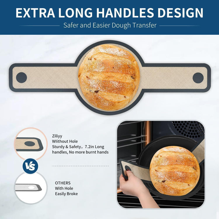 Silicone Bread Sling for Dutch Oven Liners Silicone Baking Mat Reusable Sourdough Bread Baking Supplies with Long Handle Bread Making Tools for Transfer Sourdough (1 Pc Gray Mat)