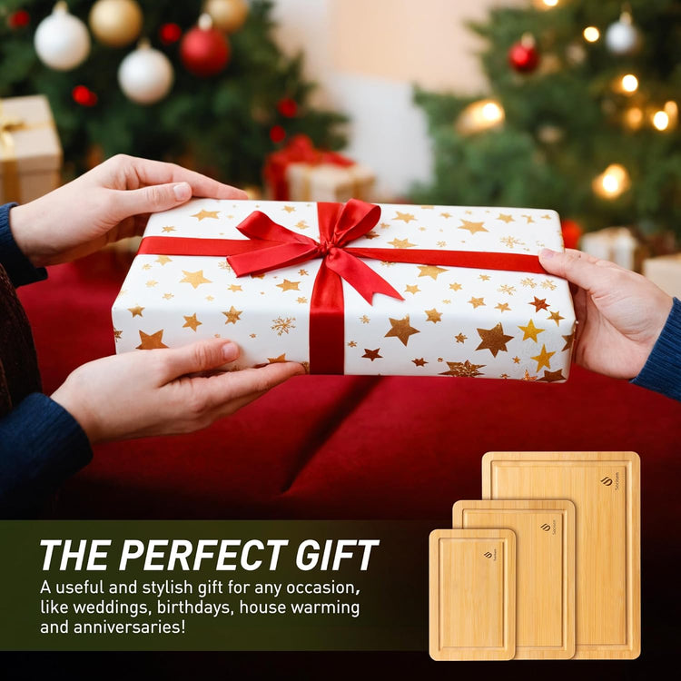 Bamboo Cutting Board Set Non Slip Feet Wood Cutting Boards for Kitchen with Juice Grooves & Built-in Handles, Ideal Charcuterie & Chopping for Meat, Vegetables and Fruits Kitchen Gift for Home Cooks