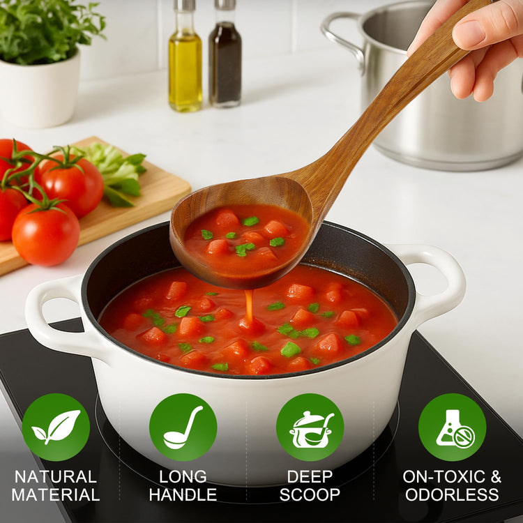 3Pcs Wooden Ladles Serving Spoon Non Toxic Soup Ladle Wood Cooking Spoons (3 Count)