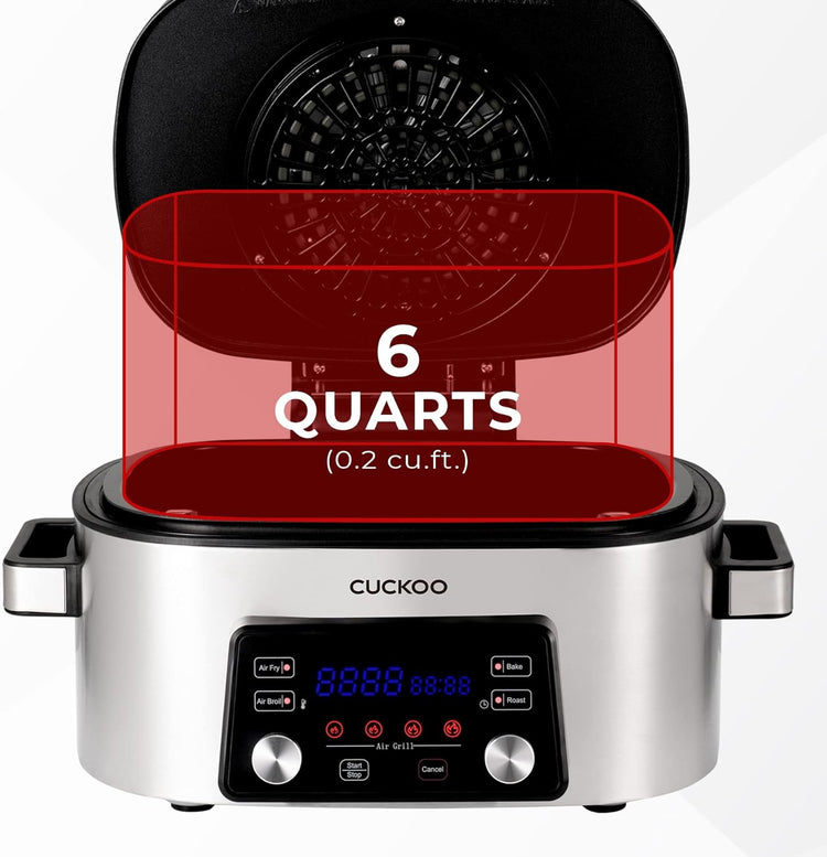 CUCKOO CAFG-A0601S Countertop Air Grill | Air Grill, Air Fry, Roast, Bake & Broil, Easy to Clean, Dishwasher Safe Accessories, Recipe Book Included, Stainless Steel