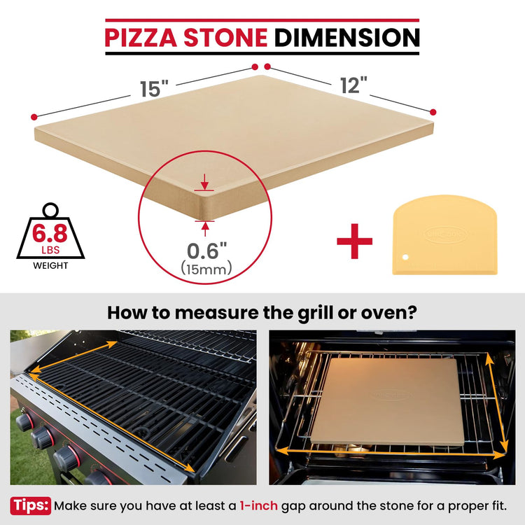 15 x 12 Inch Rectangular Pizza Stone for Oven and Grill