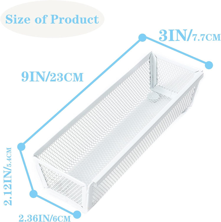 Mesh Tray Kitchen Drawer Utensil Cutlery Tray Office Supplies with Inter-locking Arm Drawer Dividers Organizer for Silverware, Flatware, Home,Office, School,Bedroom(9"X3"6pack) White