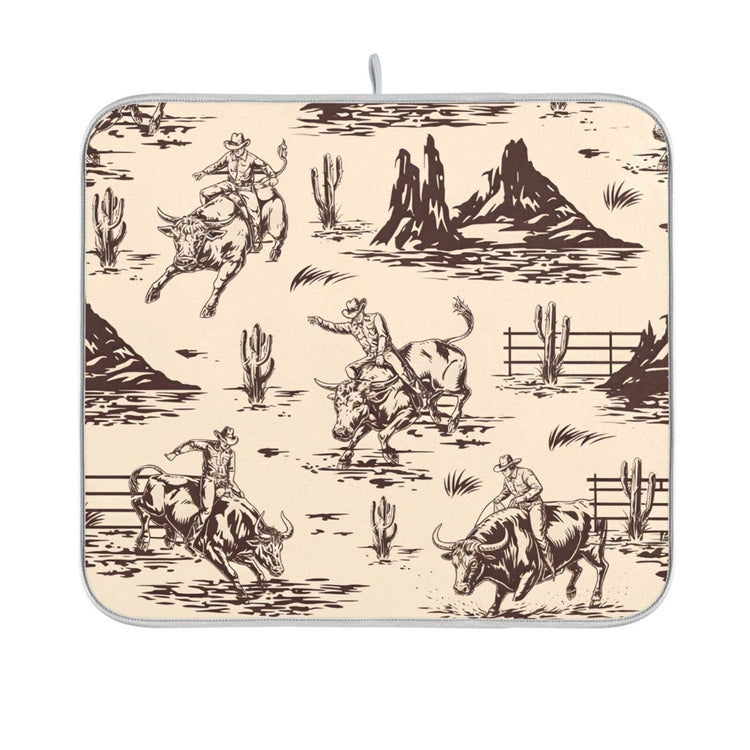 West Cactus Cowboy Dish Drying Mat for Kitchen Counter Absorbent Microfiber Drying Pad