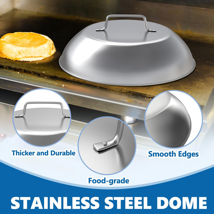 Round Griddle Basting Cover Dome&Cast Iron Burger Press for Flat Top Grills