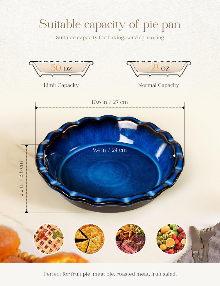 Pie Pan for Baking 9 Inch Ceramic Pie Dish for Apple Pie