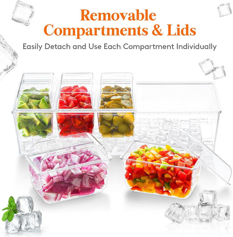 Lifewit 2 Pack Taco Bar Serving Set for Party with5Containers(2.5 Cup)&Components,Large Ice Chilled Condiment Caddy Organizer, Garnish Serving Tray Platter for Mimosa Bar Accessories,Fruit,Salad,Food