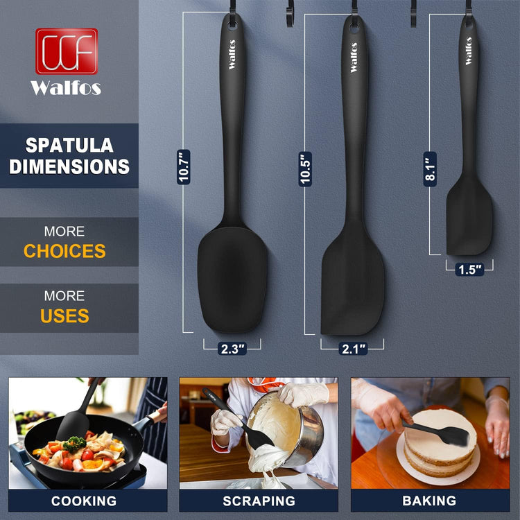 Walfos Mini Silicone Spatula Set of 3(600°F), Heat Resistant small Kitchen Silicone Spatulas, Strong Steel Core and One-Pieces Seamless Design, for Cooking Mixing & Baking,BPA Free & Dishwasher Safe