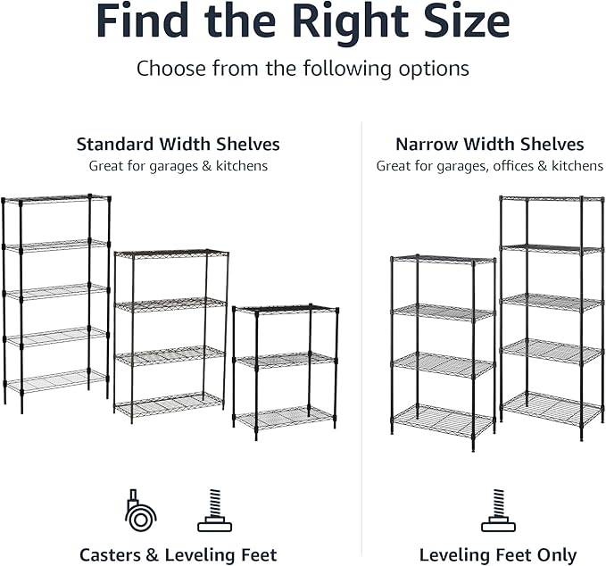 Amazon Basics 4-Shelf Steel Wire Rack, 36" L x 14" W x 54" H, Black | Heavy Duty, Adjustable, for Kitchen, Garage, Storage, Shelving Organizer