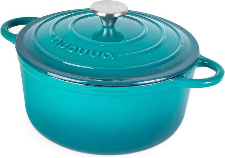Cast Iron Dutch Oven with Lid – Non-Stick Ovenproof Enamelled Casserole Pot – Sturdy Dutch Oven Cookware – Teal, 5-Quart, 24cm – by Nuovva - Nestoria