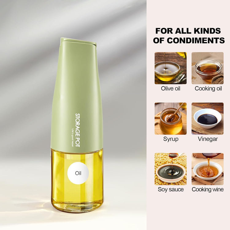 YARRAMATE Large Capacity Aesthetic Olive Oil Dispenser for Kitchen, 500ml /17oz Cooking Glass Vinegar Drizzler, Leak Proof Oil Bottle, Non-Drip Soy Sauce Dispenser, Oil Pourer & Labels(Green)