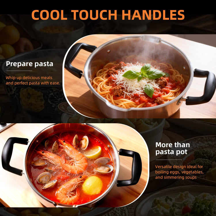 Stainless Steel Pasta Pot with Pour Spout and Strainer