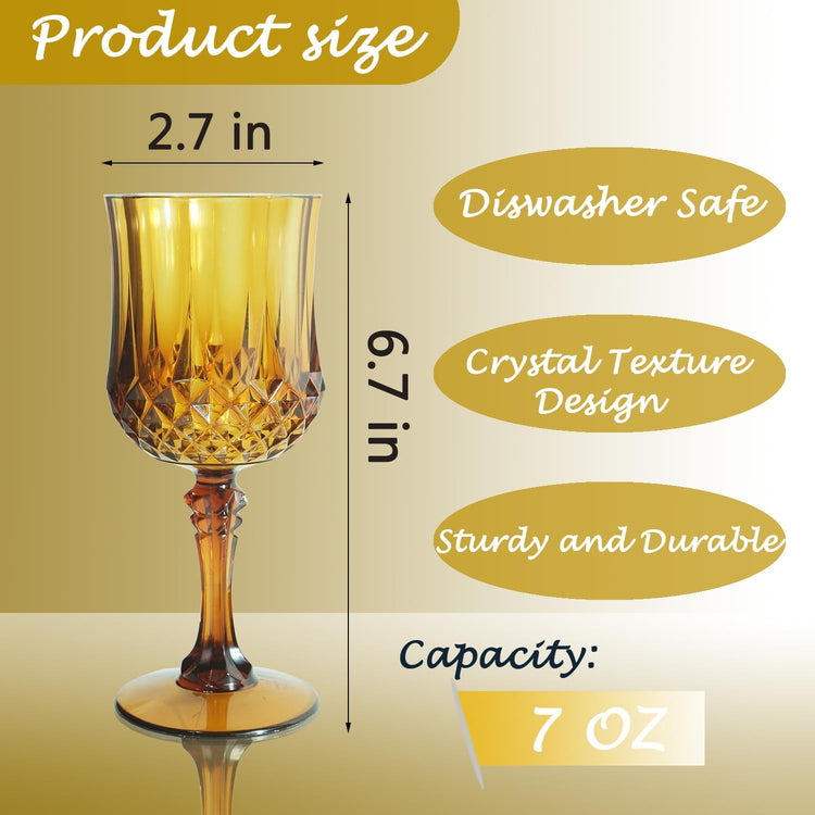 Plastic Wine Glasses,Plastic Goblets Vintage Style Cordial Drinking Glasses for Wedding Reception, Grand Event Party Supplies (12, Amber)