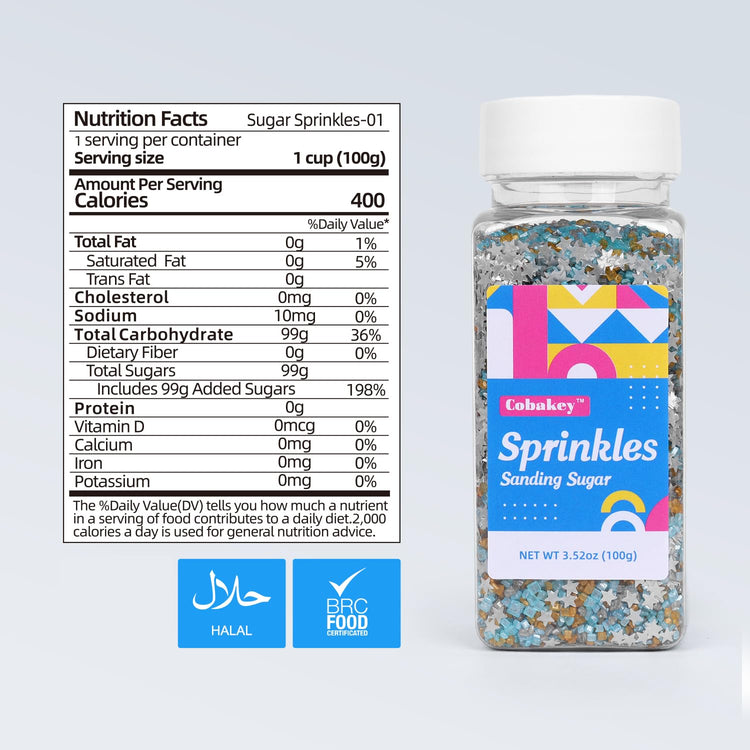 Sanding Sugar Edible Silver Glitter Stars Mix (3.5 Ounce)
