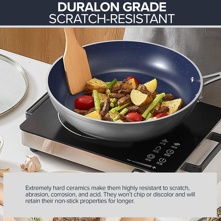 7pc Cookware Set Healthy Duralon Blue Ceramic Nonstick Coated