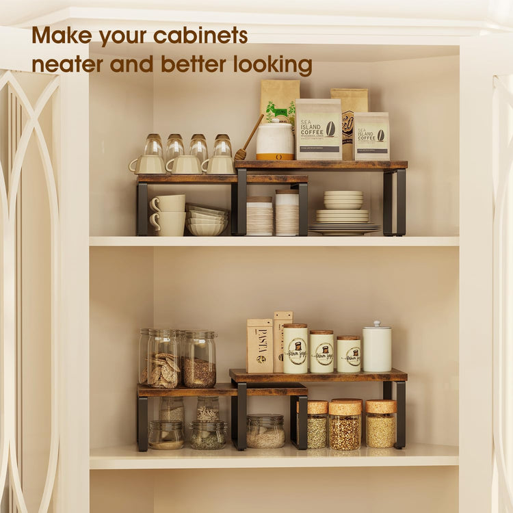 Homeiju Kitchen Cabinet Organizer 15.75'' Width,Set of 4 Cabinet Shelf Organizers,Stackable & Expandable Kitchen Countertop Organizer,Spice Rack for Pantry Countertop Cupboard Cabinet Desk Top