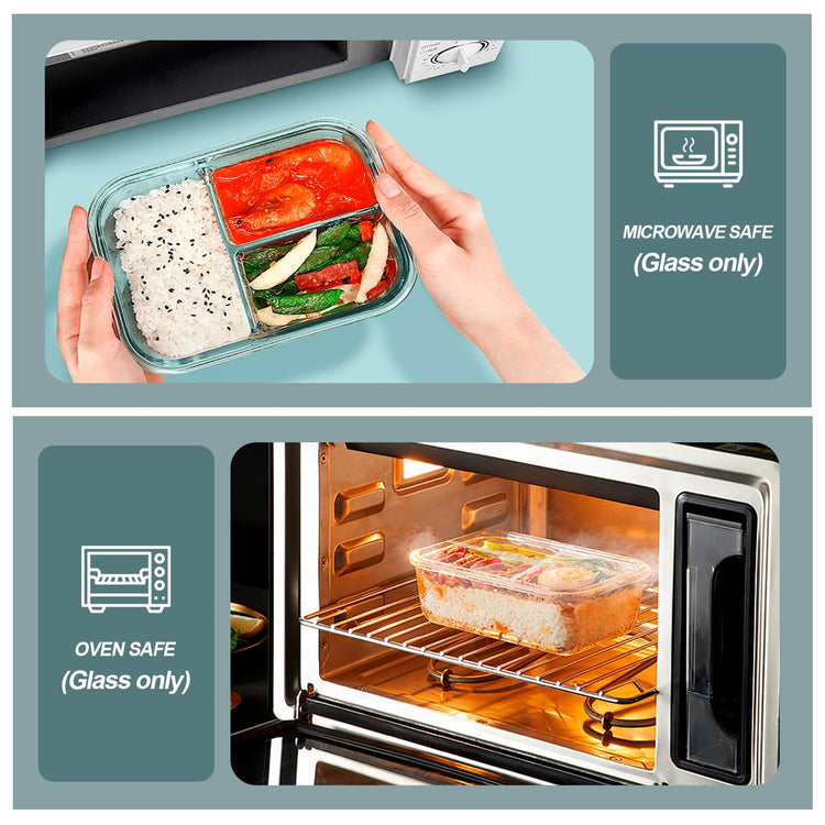 Glass Meal Prep Containers 3 Compartments (5 Count)