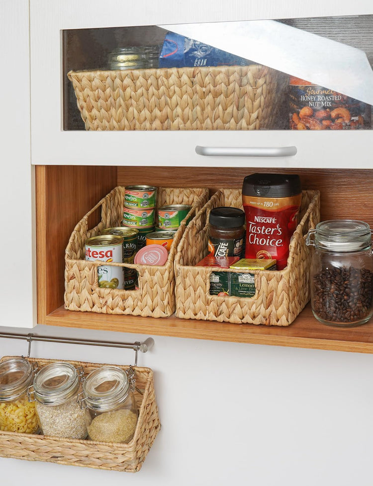 StorageWorks Pantry Baskets for Organizing, Wicker Basket with Built-in Handles, Handwoven Wicker Storage Baskets, Water Hyacinth for Shelves, 2 Pack