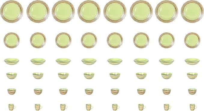 48 Piece Dinnerware Set, Ceramic Plates and Bowls Sets for 8, Microwave and Dishwasher Safe, Handcrafted Tree Bark Series Dish Set, Oak Forest/Dark Green