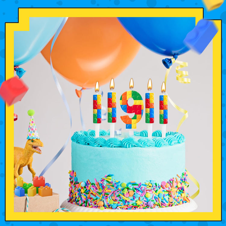 7 Pcs Building Block Themed Birthday Candles Set Building Blocks Number 9 Candle Cake Topper for Building Block Party Decoration Supplies (7 Count)