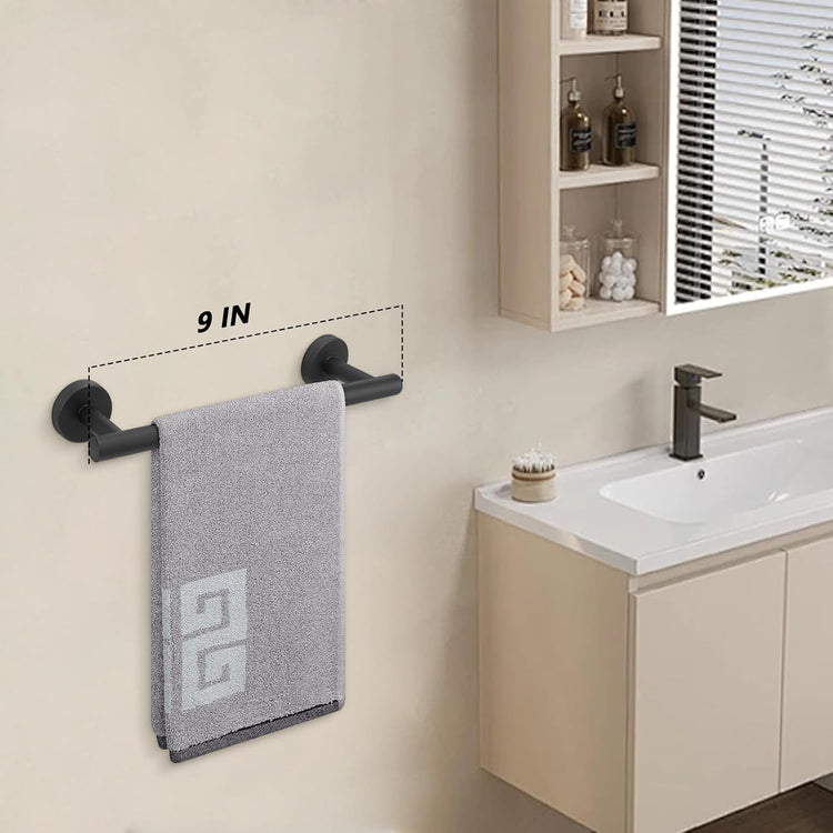 NearMoon Bathroom Towel Bar, Bath Accessories Thicken Stainless Steel Shower Towel Rack for Bathroom, Towel Holder Wall Mounted (1 Pack, Matte Black, 9 Inch)