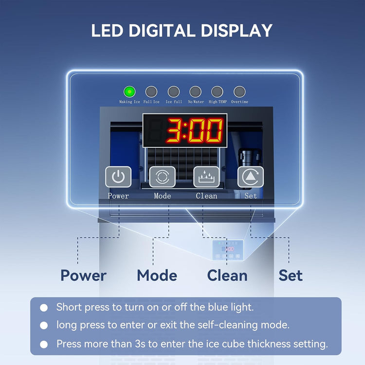 200 lbs/24H Commercial Ice Maker Machine,45 Cubes/6mins, 35 lbs Ice Storage Capacity, Under Counter Ice Maker Self Cleaning, Stainless Steel Freestanding Ice Maker for Home Bar Restaurant